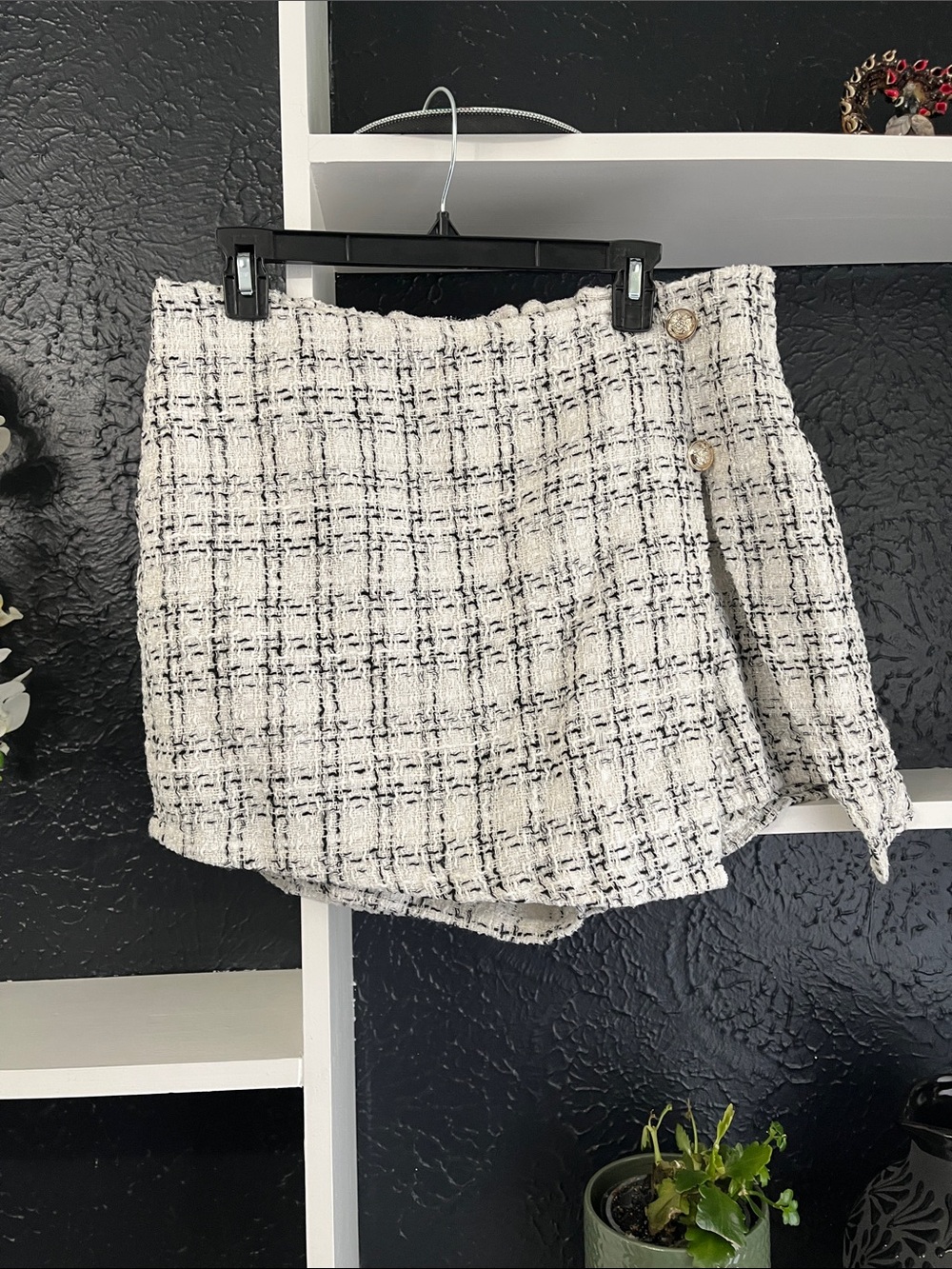 White Tweed Skort with Black Windowpane